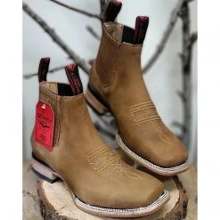 Quincy Boots MENS Quincy Men's Crazy Horse Square Toe Charro Boots - Papaya