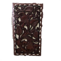 Nacona Floral Tooled Print Leather Checkbook Wallet MENS