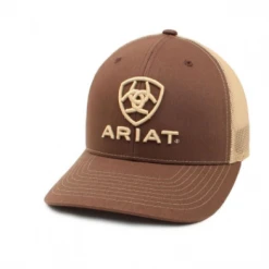 M&F Western Products Ariat Brown And Khaki Embroidered Logo Snap Back Cap ACCESSORIES