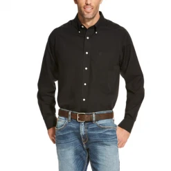 Ariat Men's Wrinkle Free Solid Long Sleeve Black Shirt