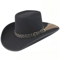 MENS Cuernos Chuecos Black 6X Brick Crown Felt Hat With Horsehair Band