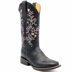 WOMENS Abolengo Flowered Square Toe Black Cowgirl Boots 🌼