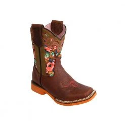 White Diamonds Kids Rodeo Flower Square Toe Cowgirl Boots