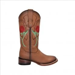 Quincy Boots Quincy Red Rose Cowgirl Square Toe Boots - Honey WOMENS