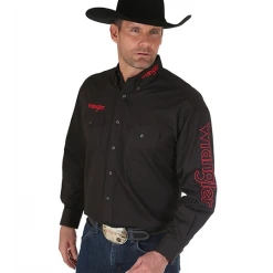MENS Wrangler Men's Logo Shirt Lightweight Twill Solid Shirt