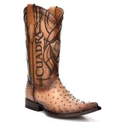Cuadra Men's Ostrich Chihuahua Toe Pointed Cowboy Boots - Flame Orix