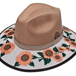 Stone Women's Artisan Embroidered Sunflower Fedora Hat WOMENS